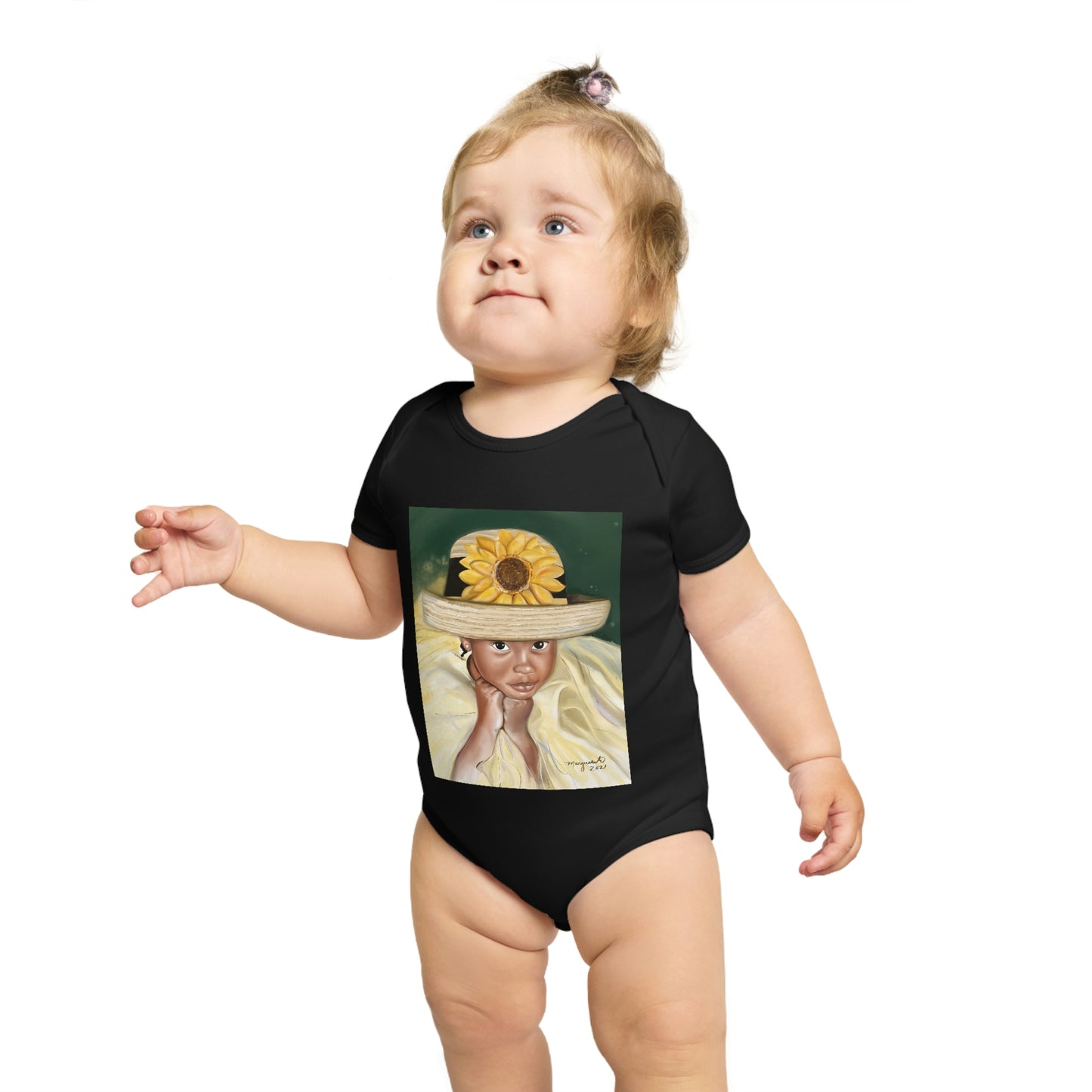 Short Sleeve Girl with Straw Hat Baby Onesie