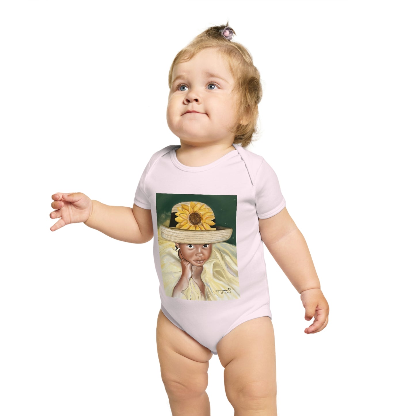 Short Sleeve Girl with Straw Hat Baby Onesie