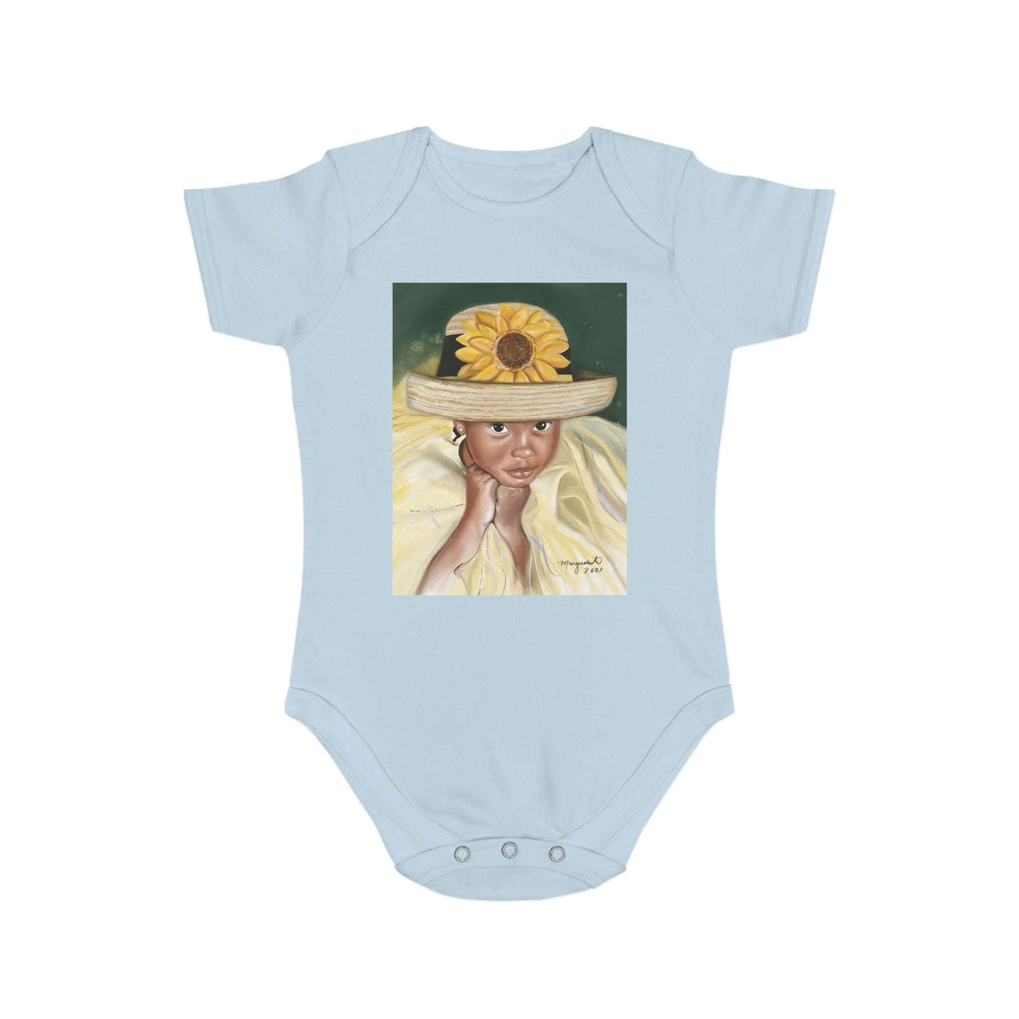 Short Sleeve Girl with Straw Hat Baby Onesie