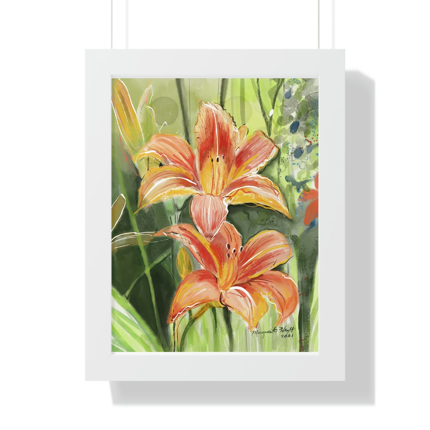 Framed Vertical Poster - Orange field of flowers