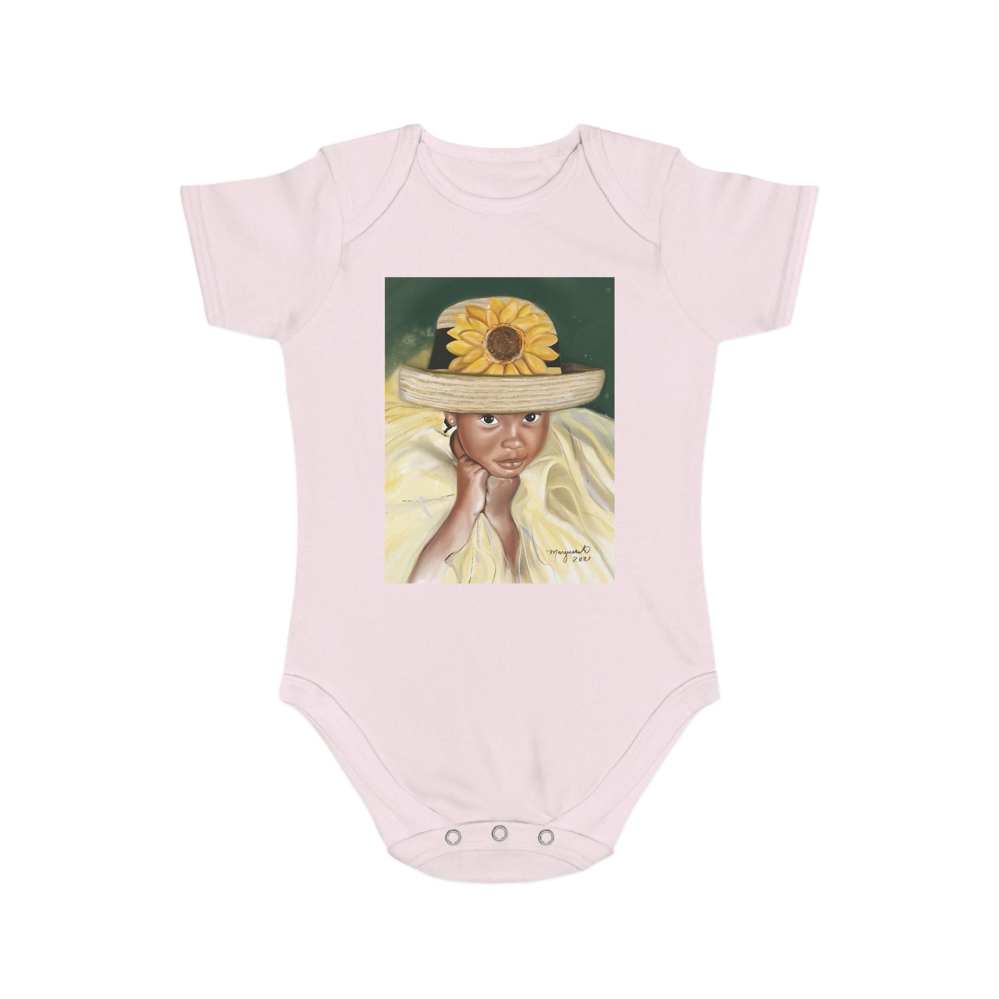 Short Sleeve Girl with Straw Hat Baby Onesie