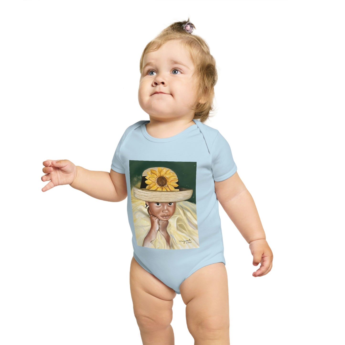 Short Sleeve Girl with Straw Hat Baby Onesie