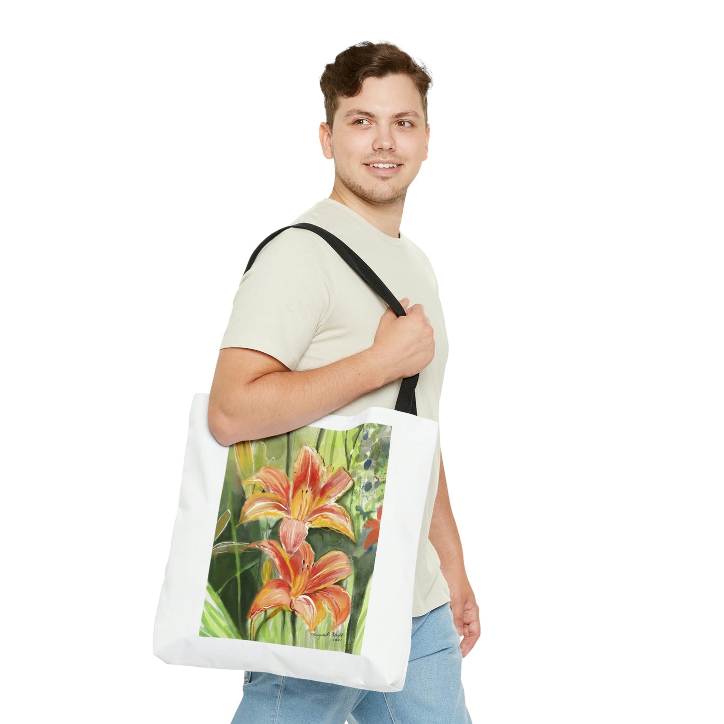 Orange wild flower AOP Tote Bag