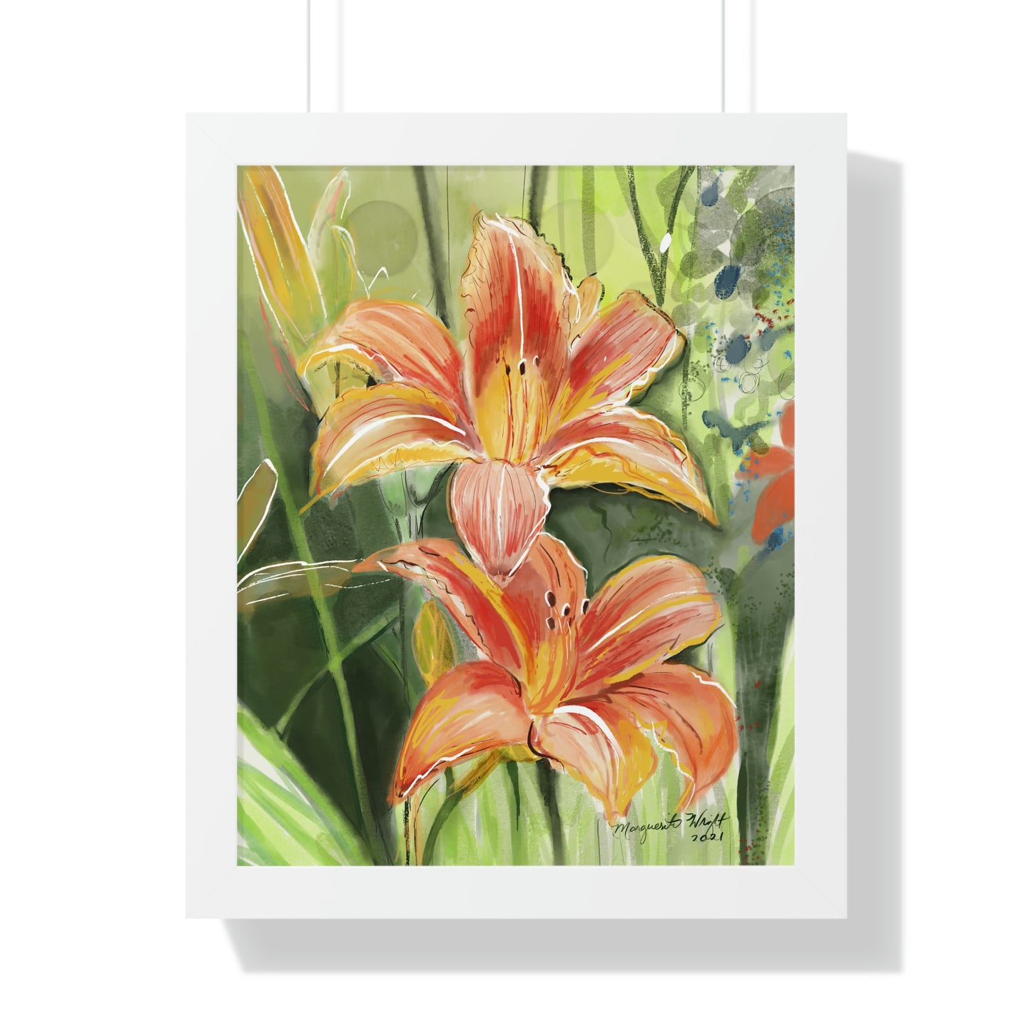 Framed Vertical Poster - Orange field of flowers