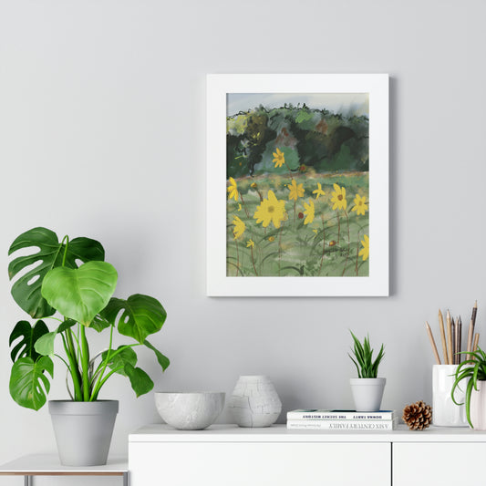 Framed Vertical Poster - Yellow Wild Flowers