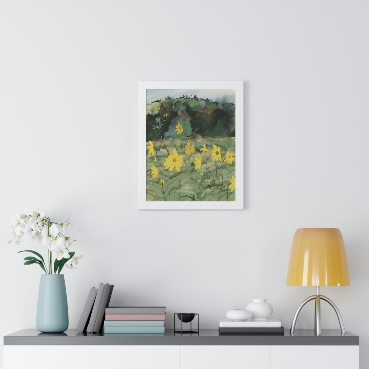 Framed Vertical Poster - Yellow Wild Flowers