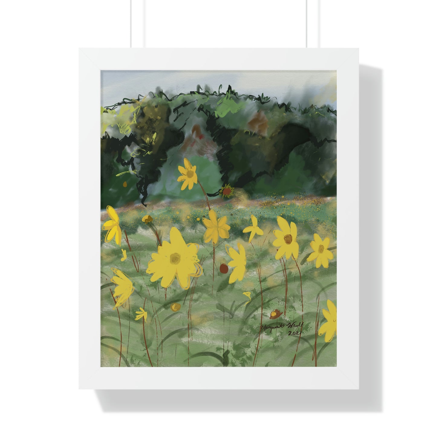 Framed Vertical Poster - Yellow Wild Flowers