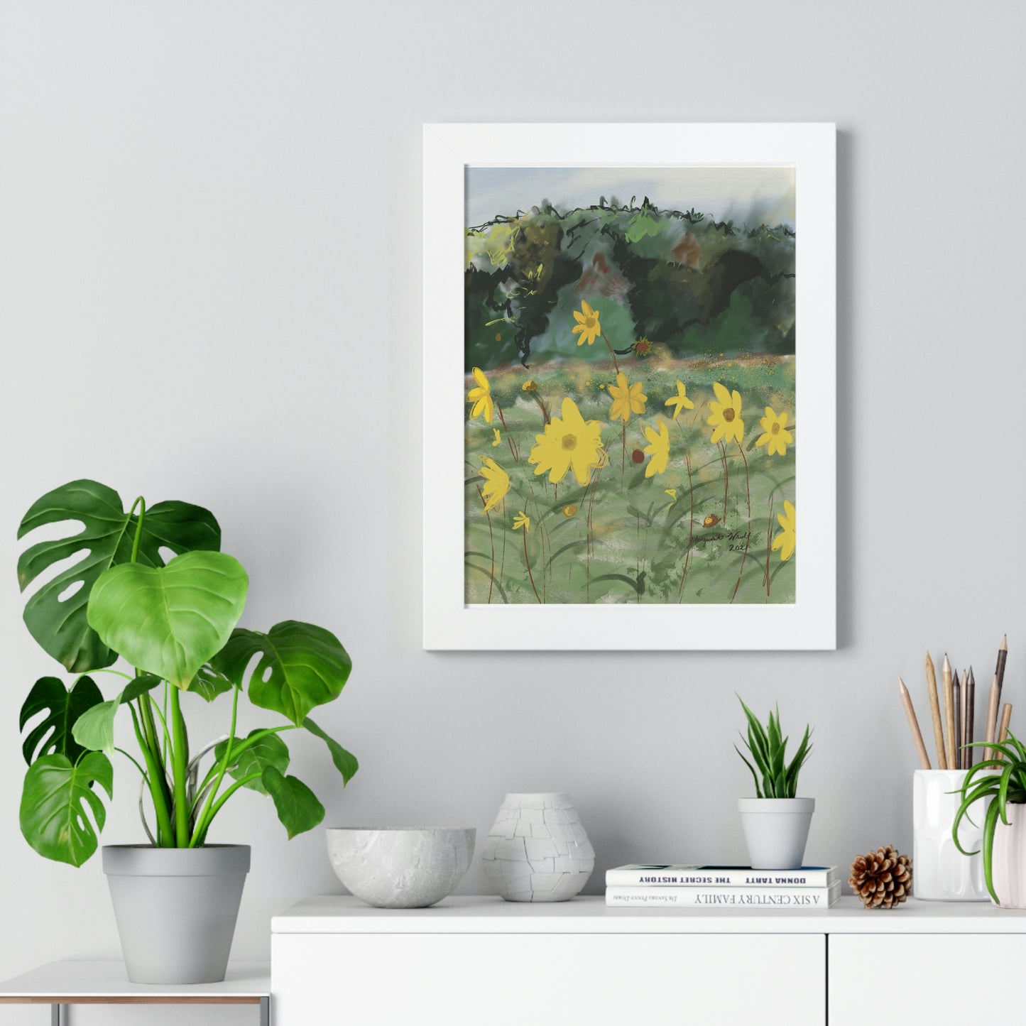 Framed Vertical Poster - Yellow Wild Flowers