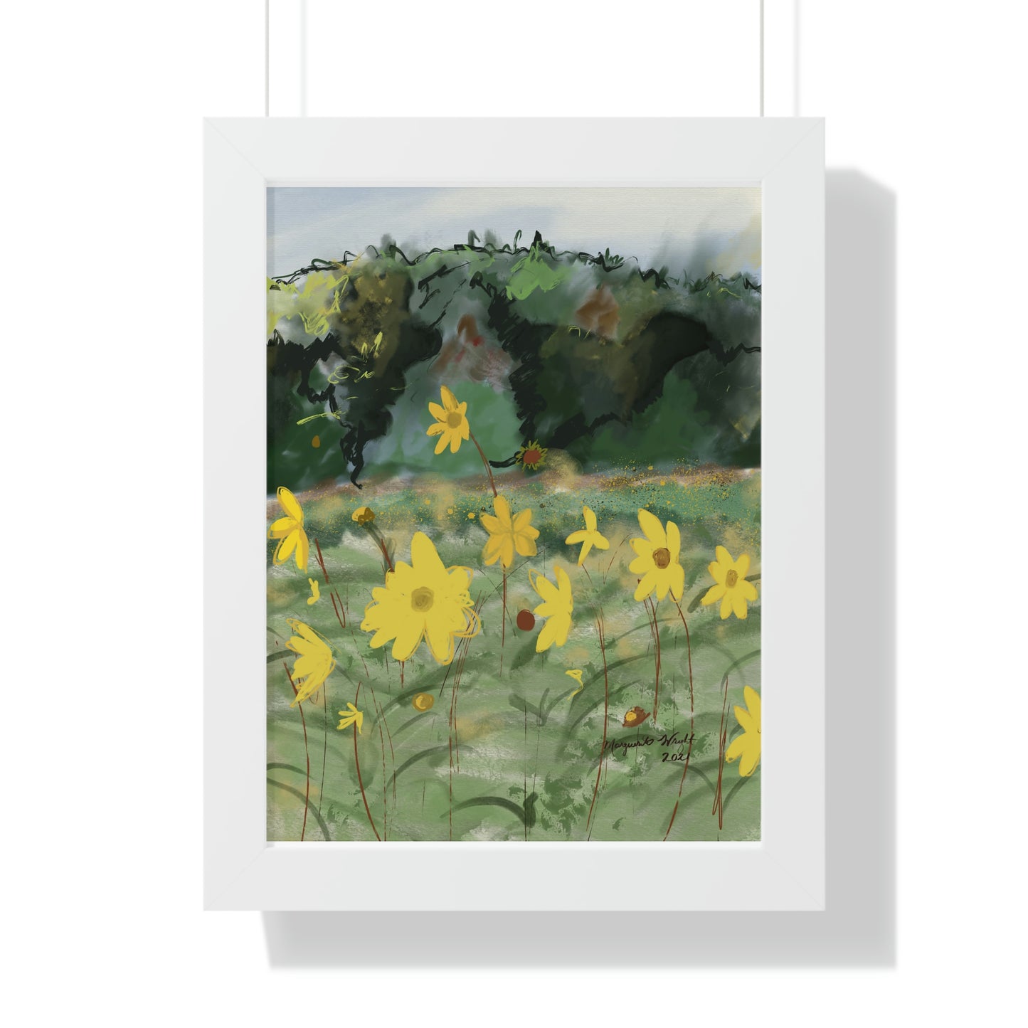 Framed Vertical Poster - Yellow Wild Flowers